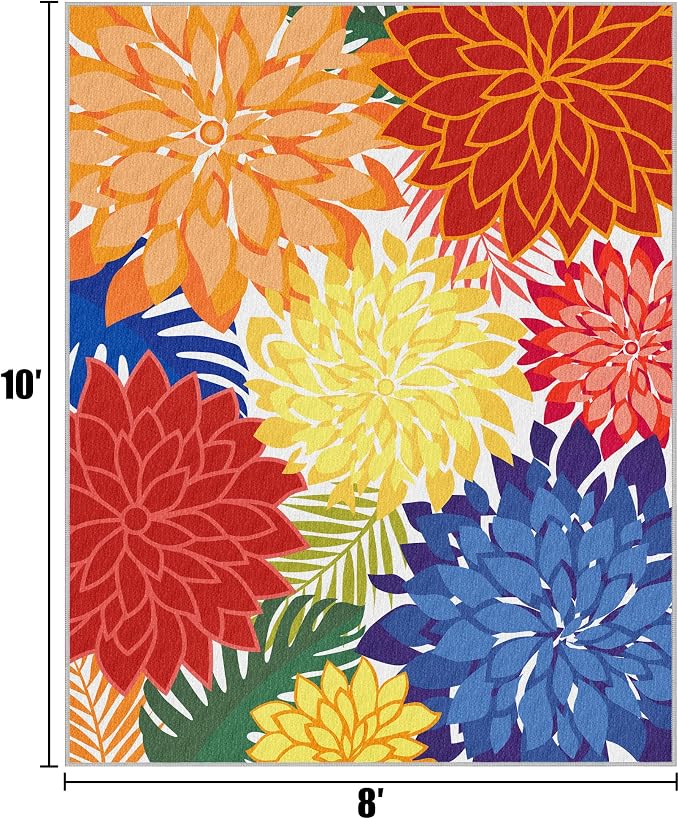 Outdoor Area Rug Washable Multicolored Patio Rug Tropical Botanical Modern - Image 2