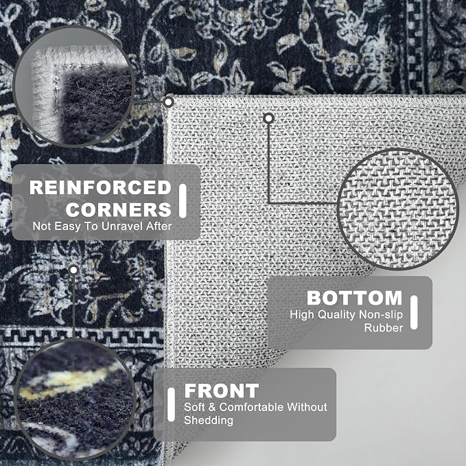 KILOCOCO Hallway Runner 2x8 Rug Runner Printed Vintage Floral Washable Kitchen - Image 4