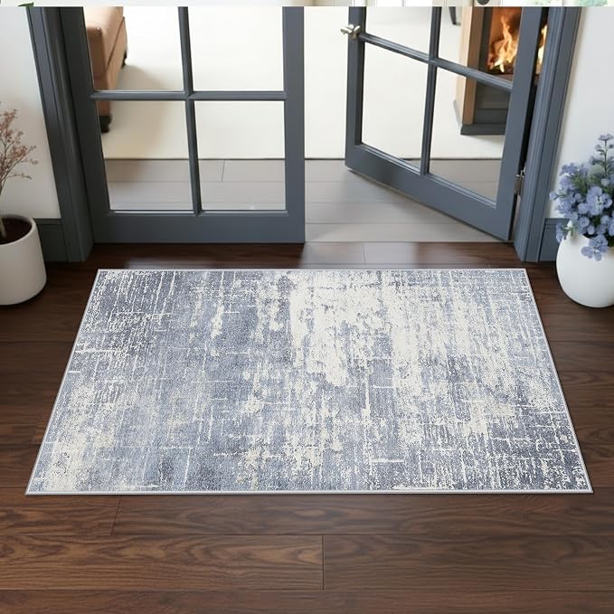 Washable 2x4 Kitchen Area Rugs: Abstract Stain-Resistant Sink Rug Non-Slip by HYHAOYUNLAI