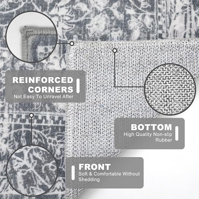 KILOCOCO Area Rug 4x6 Entryway Rug Washable Printed Vintage Floral Rubber - Image 4