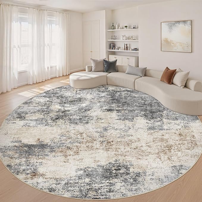 Round Rug Living Room Rugs: 10x10 Washable Circle Large Abstract Modern Soft by LOONGRUG