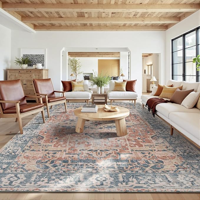 Rugxara 10x14 Area Rugs for Living Room Bedroom, Large Washable Rug, Coral - Image 2