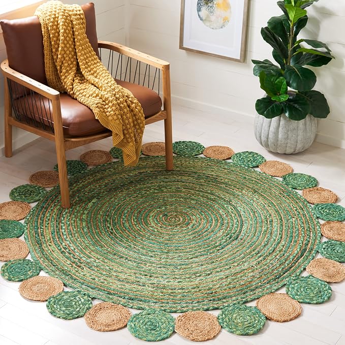 SAFAVIEH Cape Cod Collection 6' Round Green/Natural CAP201Y Handmade Boho by Unknown