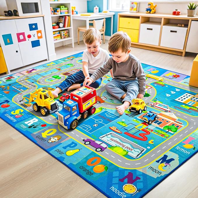 Chicrug 7x10 Car Road Area Rug for Kids Playroom Bedroom, Non Slip Low Pile - Image 7
