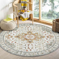 Moynesa Washable Round Rug 4ft, Vintage Medallion Area Rug Distressed Neutral by Moynesa