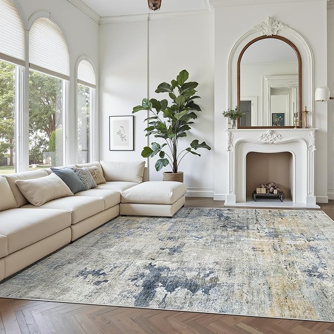 Soalmost Abstract Rug 8x10 Large Living Room Rugs Neutral Modern Washable Area - Image 2