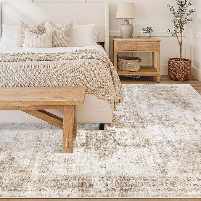 Area Rug 6x9 Washable Rug, Vintage Boho Medallion Rugs Non-Slip Soft Low Pile - Image 2