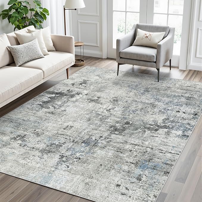 Soalmost Abstract Rug 5x7 Machine Washable Area Indoor Grey Low Pile Non-Slip - Image 2