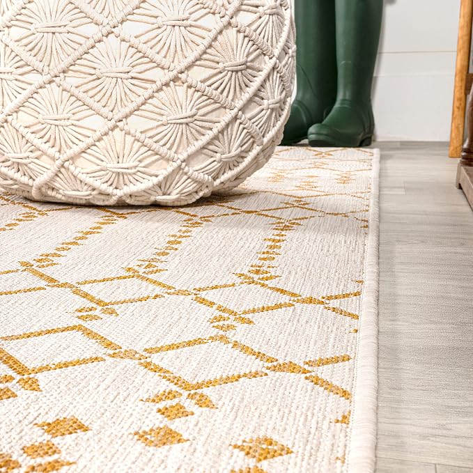JONATHAN Y Moroccan Geometric Indoor Outdoor Round Area Rug 5 Ft Cream/Yellow - Image 6