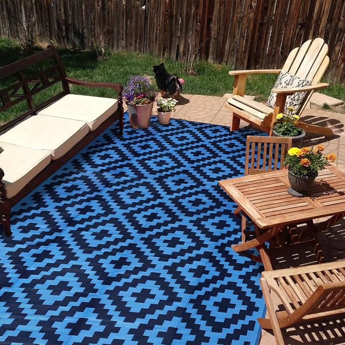 SAND MINE Waterproof Outdoor Rug 9x18 ft, Plastic Reversible Rug, Modern Area by SANDMIND