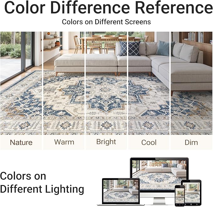 befbee 5x7 Area Rug for Living Rooms, Stain Resistant Neutral Washable Rugs for - Image 6