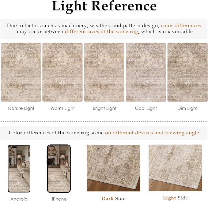 8x10 Washable Neutral Area Rug Beige Vintage Living Room Bedroom Carpet - Image 8