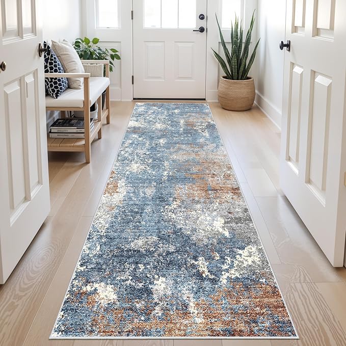 3x8 Washable Hallway Runner – Non-Slip Abstract Modern Neutral Wide Carpet - Image 4
