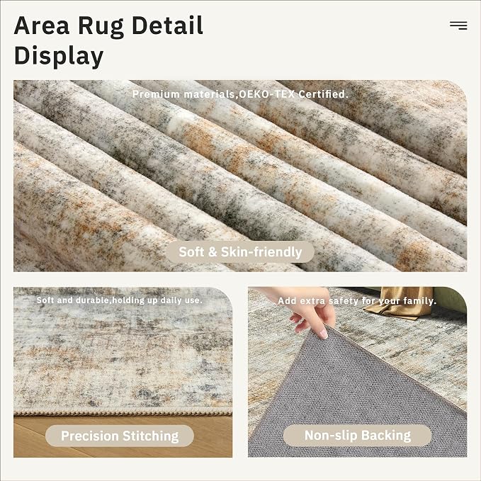 Soalmost 9x12 Area Rugs for Living Room, Non-Slip Machine Washable Vintage Rugs - Image 6