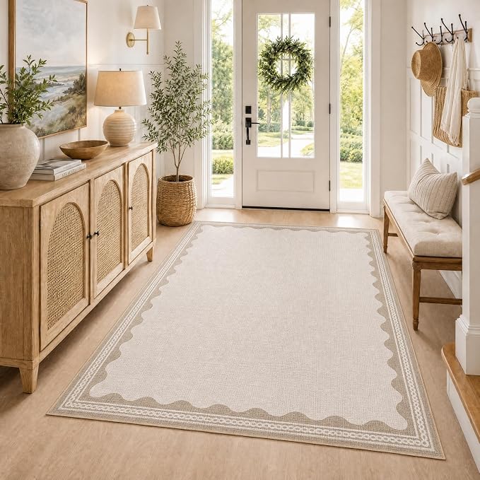 GarveeHome Scalloped Beige Washable Rugs 9x12 Rug - Image 4