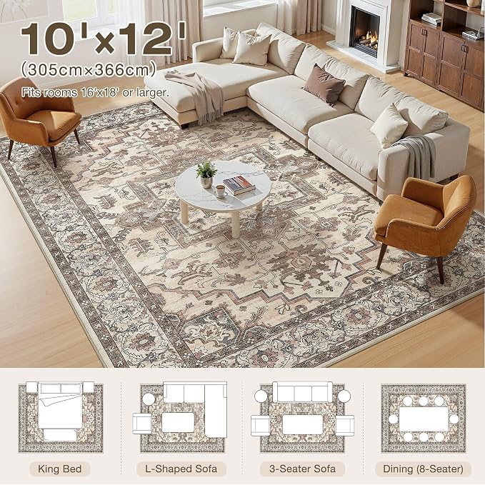 10x12 Area Rugs Living Room: Washable Vintage Rug Large Non-Slip Stain - Image 4