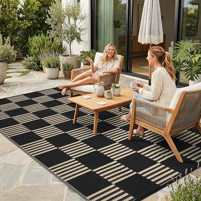 Garvee Waterproof Outdoor Rug 6x9, Checkered Foldable Plastic Straw Patio by Garvee