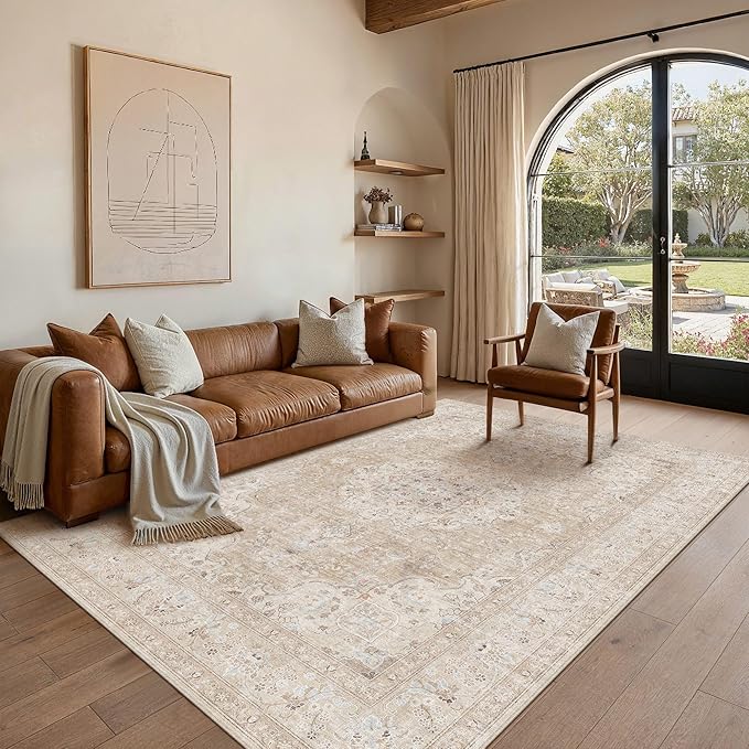 HUGEAR 6x9 Area Rugs Machine Washable Rugs Vintage Beige Living Room Bedroom by HUGEAR