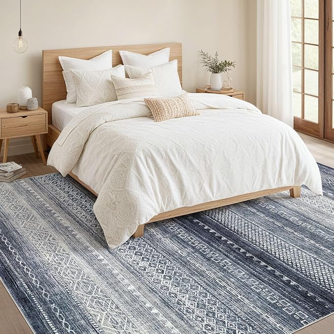Nakagishi Area Rug Living Room Rugs: 7x9 Machine Washable Boho Large Neutral - Image 4