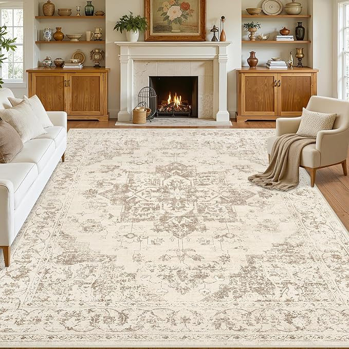 10x14 Area Rug for Living Room: Vintage Boho Neutral Washable Rug Indoor Soft - Image 8