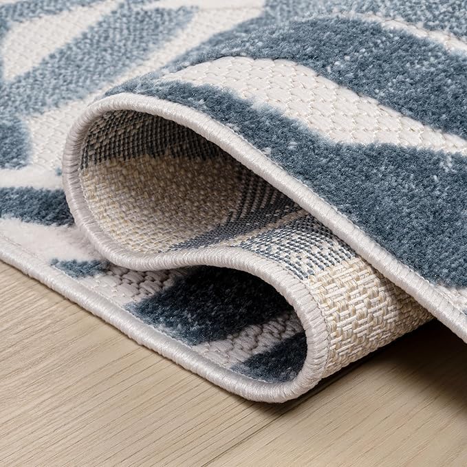 JONATHAN Y Tropics Palm Leaves Indoor Outdoor Area Rug 3x5 Cream/Dark Blue - Image 4
