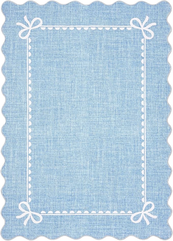 GarveeHome Scalloped Bow Rug for Living Room, Solid Blue Rug for Dorm, Washable - Image 4