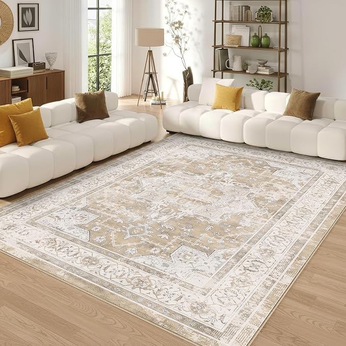 10x12 Area Rug for Living Room-Vintage Farmhouse Boho Floral Neutral Washable - Image 6