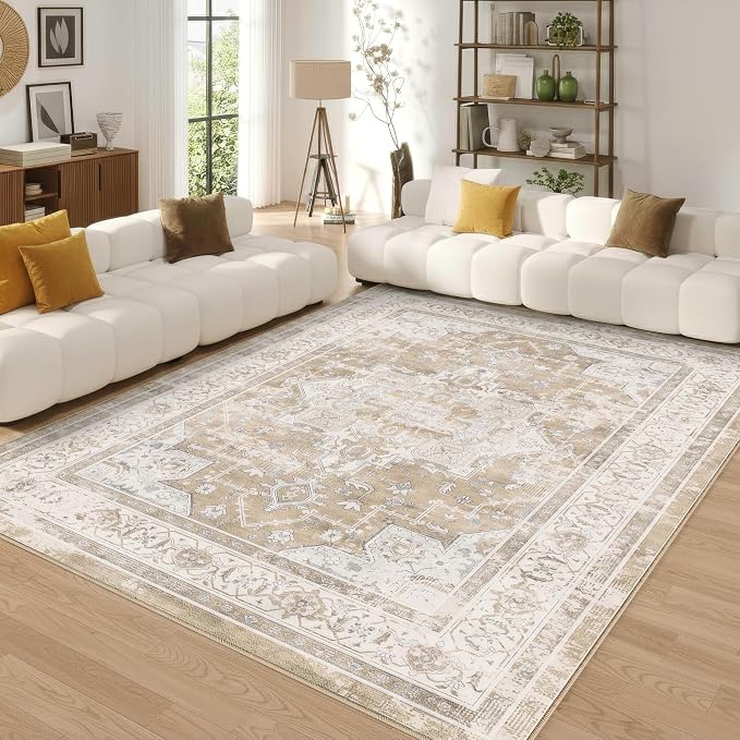 8x10 Area Rug for Living Room-Vintage Farmhouse Boho Floral Neutral Washable - Image 2