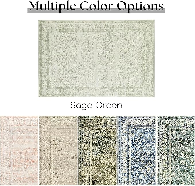 Sage Green 2x6 Runner Rug for Hallway Bathroom Washable Non Slip Vintage Boho - Image 6