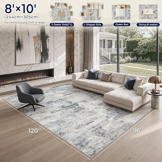 DMOYEST 8x10 Area Rug for Living Room, Washable & Non Slip Large Indoor Carpet - Image 2