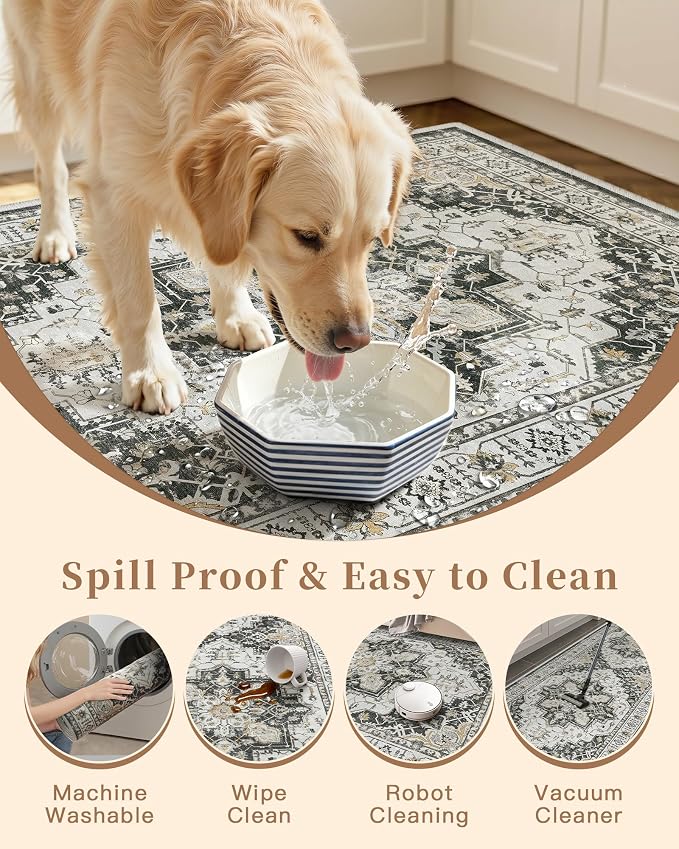 Madane Washable Kitchen Rug Set of 3, Small Area Rug Non-Slip Vintage Entryway - Image 7