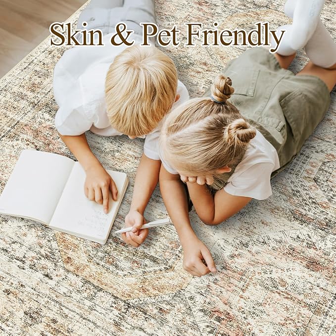 Soalmost 10x14 Area Rugs for Living Room, Non Slip Machine Washable Vintage Rugs - Image 4