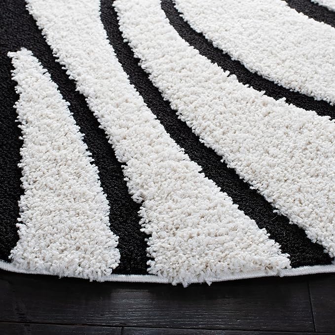 SAFAVIEH Florida Shag Collection 4' Round Ivory / Black SG471 Abstract Wave - Image 3