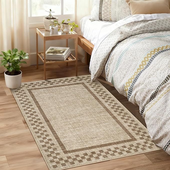 Small Area Rug 2x3 Modern Checkered Entry Rug Solid Color Scalloped Kitchen - Image 4