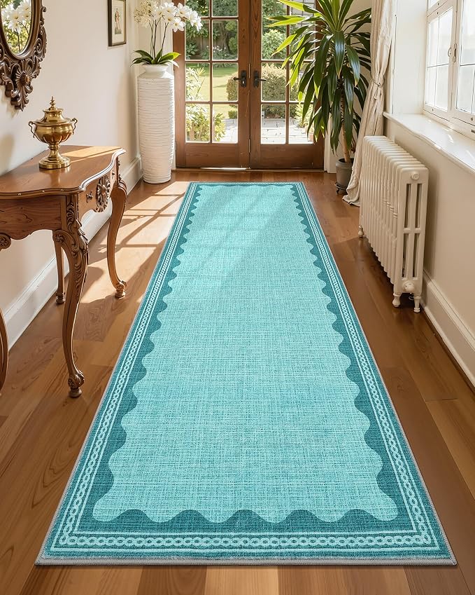 GarveeHome Scalloped Teal 2.5x8 Runner Rug by GarveeHome