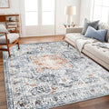 CHAMPLANT Area Rug 10x14 Washable Orange Gray Vintage Traditional Mat by CHAMPLANT