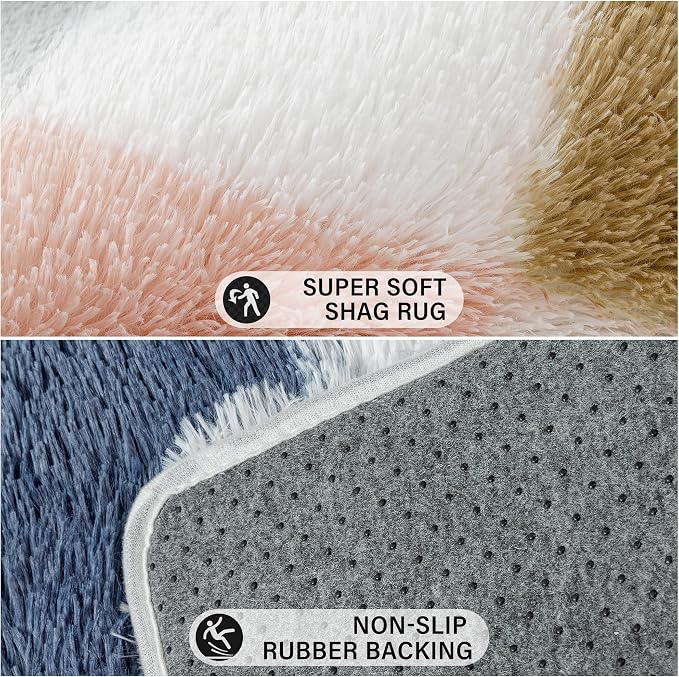 PureCozy Checkered Rug 9x12 for Living Room, Modern Rainbown Shag Rug Washable - Image 7