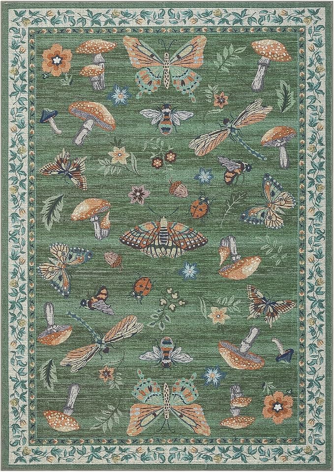 Mushroom 10x13 Area Rug for Living Room Washable Non Slip Forest Soft Low-Pile - Image 3
