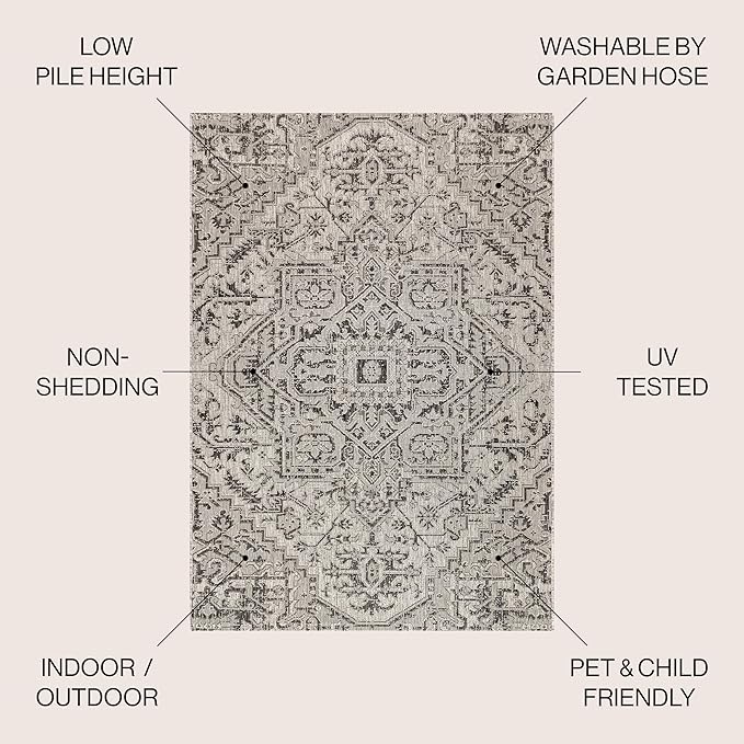 JONATHAN Y Boho Medallion Indoor Outdoor Square Area Rug 9X9 Black/Gray - Image 2