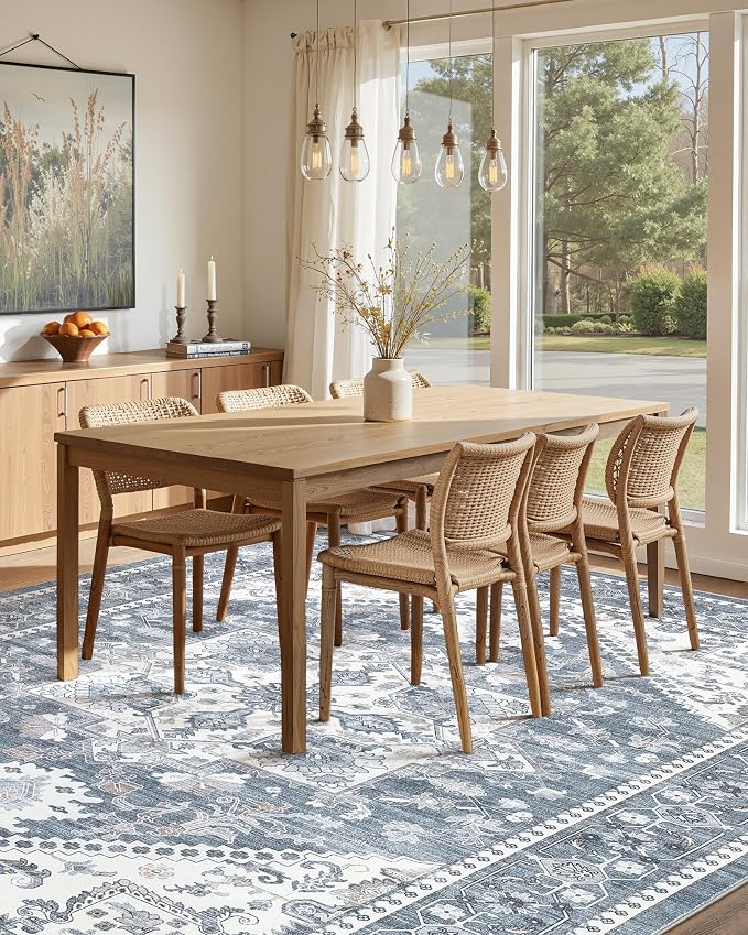 5x7 Vintage Area Rug: Washable Neutral Soft Non Slip Thin Large Floor Carpet - Image 7