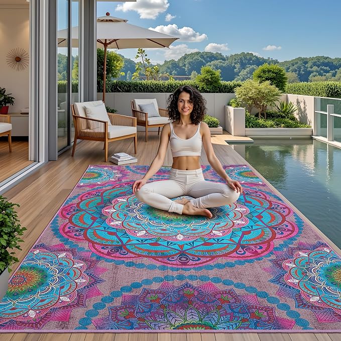 Arenarug Meditation Indoor Outdoor Rug 4x6 ft Mandala Pattern Rug Boho Style - Image 3