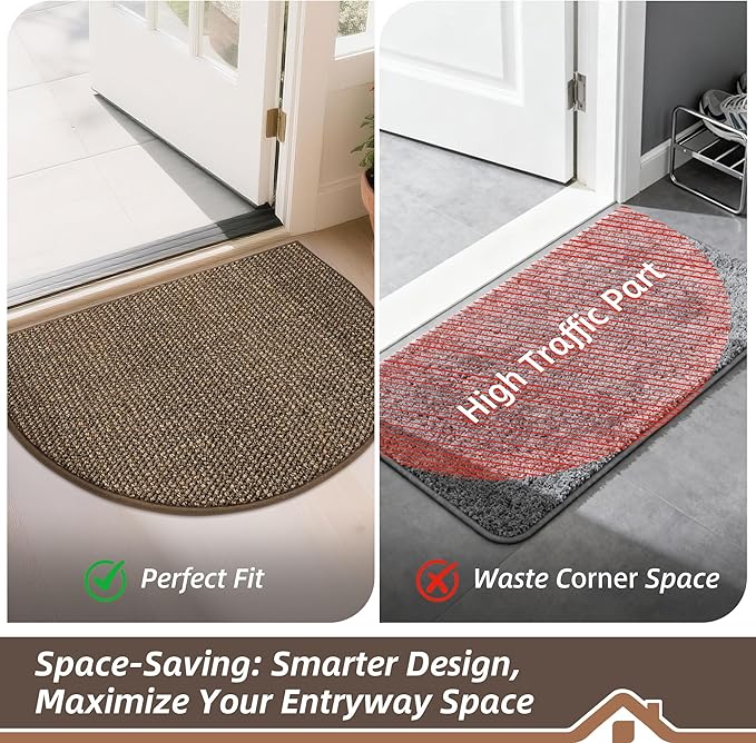 BEQHAUSE Dirt Trapper Door Mat 17" x 30" Half Circle Non-Slip Washable Doormats - Image 6