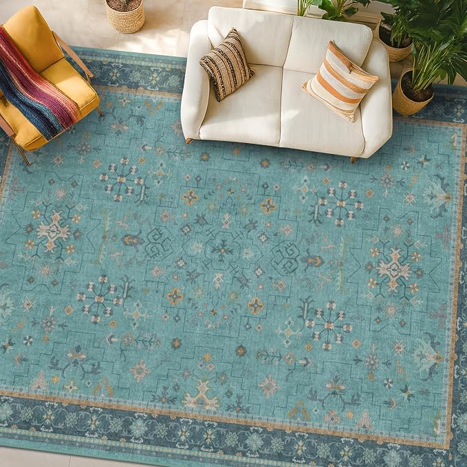 Boho 8x10 Large Teal Green Rugs by HazoHaus
