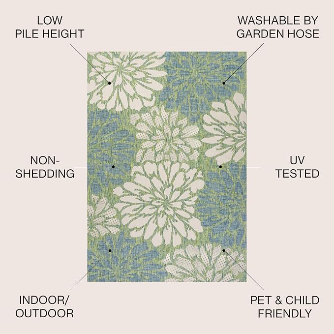 JONATHAN Y Floral Textured Weave Indoor Outdoor Square Area Rug 5X5 Cream/Green - Image 2