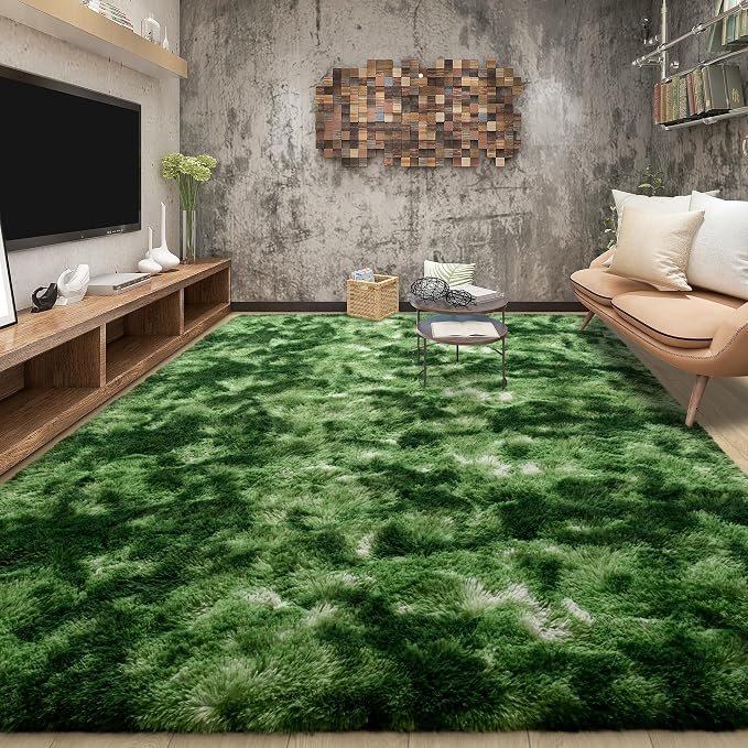 Tepook Fluffy Dark Green Rugs for Living Room Bedroom, 6x9 Soft Area Rug by Tepook
