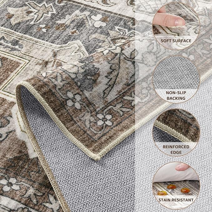 7x9 Area Rugs Living Room: Washable Vintage Rug Large Non-Slip Stain Resistant - Image 8
