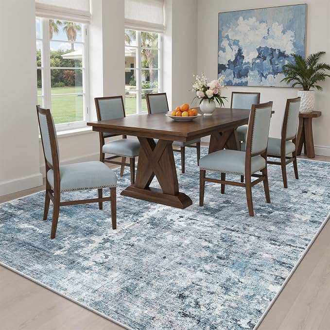 Soalmost 5x8 Area Rugs Blue/Grey Low Pile Indoor Washable Trendy Faded Style - Image 4