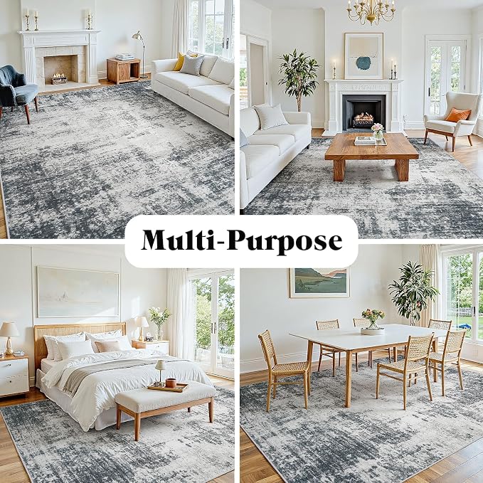 Area Rug 8x10 Living Room Rug Washable: No-Slip Abstract Soft Thin Large Deep - Image 8