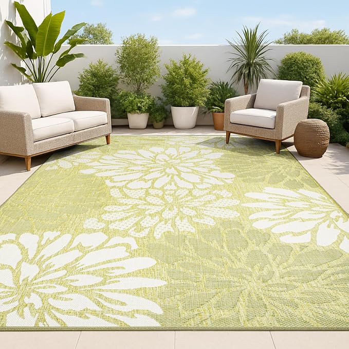 JONATHAN Y Floral Textured Weave Indoor Outdoor Area Rug 3X5 Green/Cream by JONATHANY