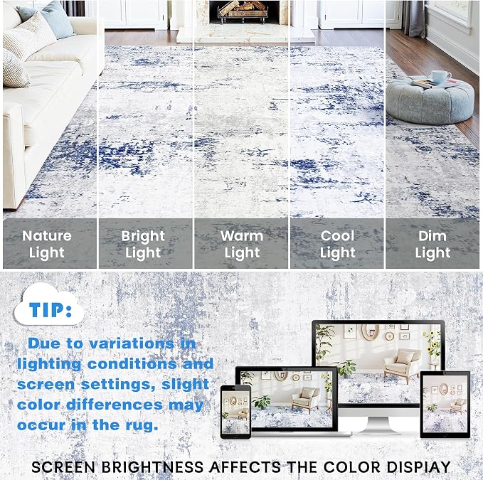 Area Rugs 9x12 Living Room: Large Modern Abstract Washable Rug Soft Indoor Anti - Image 9